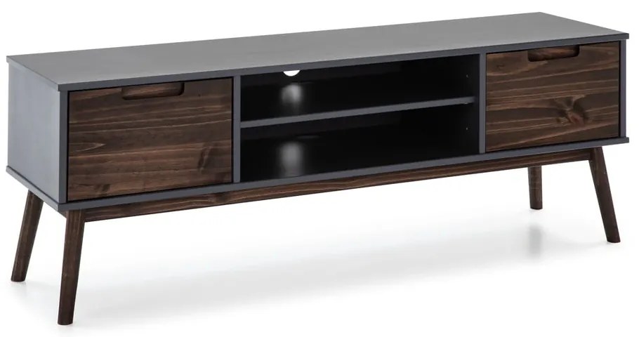 Antracytowa/ciemnobrązowa szafka pod TV z litego drewna sosnowego 140x52,5 cm Nussa – Marckeric