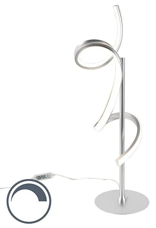 Designerska lampa stołowa srebrna z LED i ściemniaczem - KrisscrossDesignerski Oswietlenie wewnetrzne