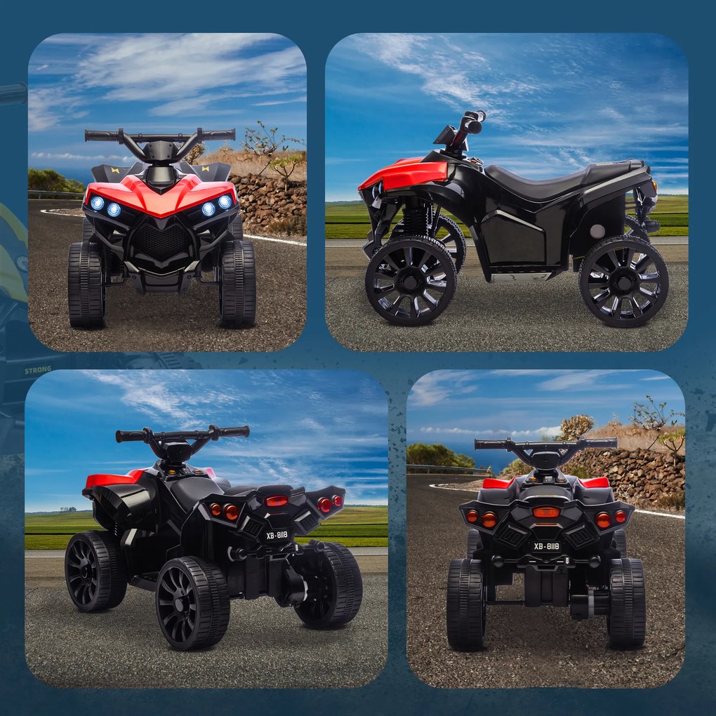 AIYAPLAY Dziecięcy quad elektryczny 6V dziecięcy quad z funkcją przodu/tyłu, muzyką, reflektorami LED Czerwony