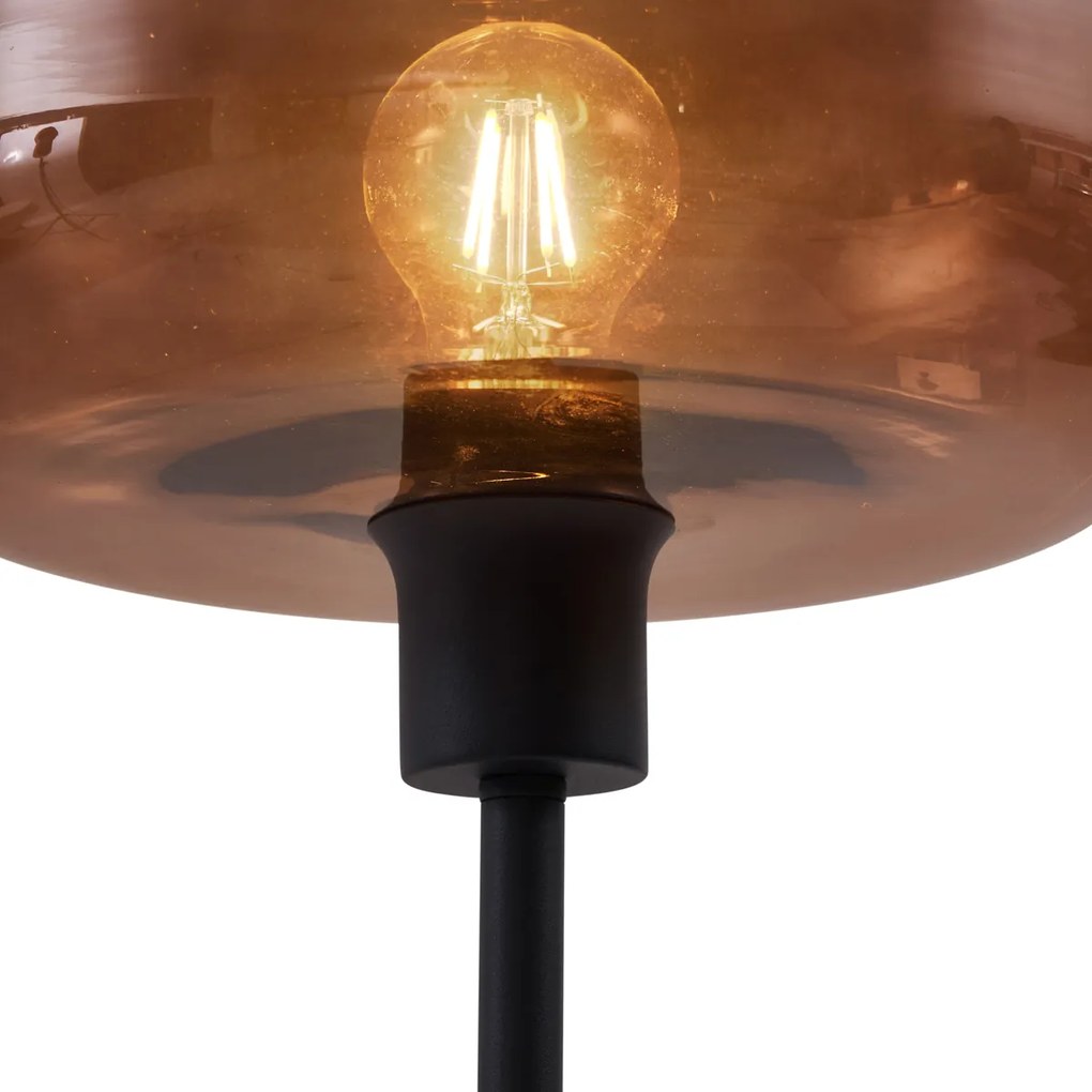 Stylowa lampa podłogowa w stylu retro, czarna z brązowym szkłem - Bizle