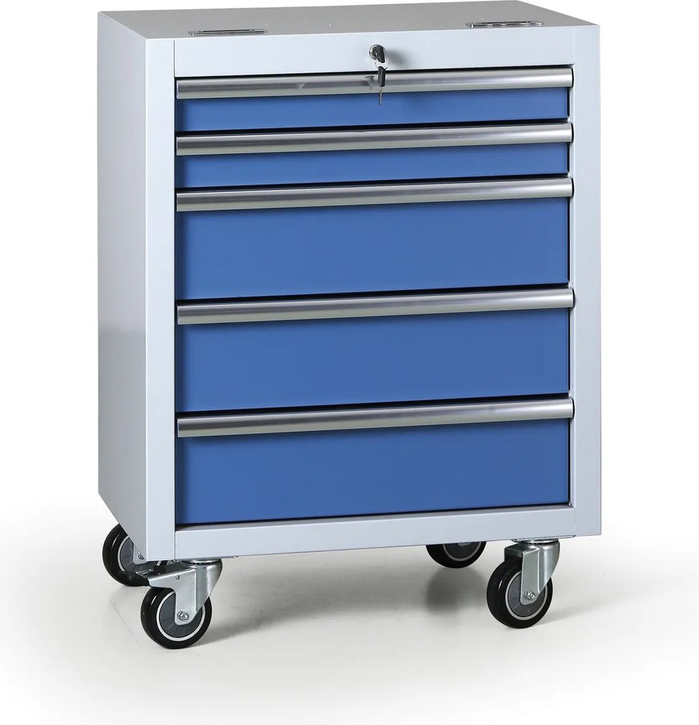 Wózek warsztatowy mobilny na narzędzia G2, 5 szuflad, 645 x 460 x 860 mm, niebieski