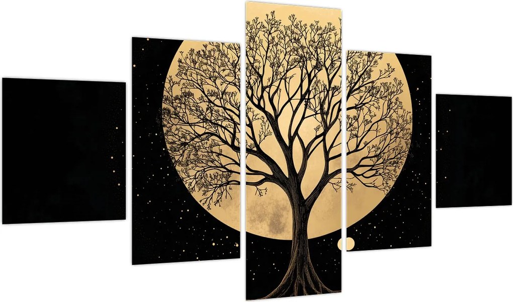 Obraz – Drzewo w złotej pełni księżyca I. (125x70 cm)