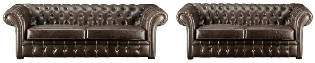 Komplet wypoczynkowy 3+2 typu chesterfield CLOTAIRE z postarzanej skóry
