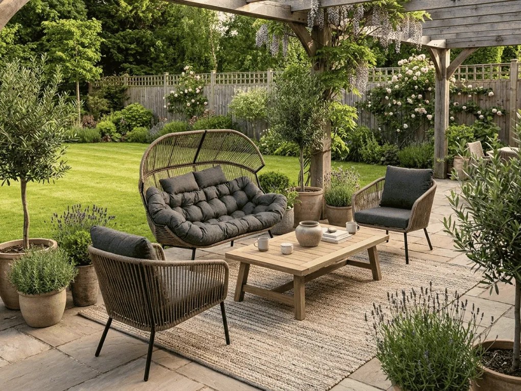 Ogrodowa sofa AURELO dwuosobowa 146 cm, brązowa