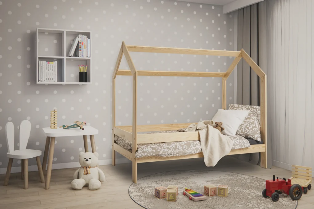Łóżko dziecięce DOMEK D3, 80 x 160 cm, sosna Stelaż: Bez stelaża, Materac: Materac COCO 10 cm, Pojemnik pod łóżko: Bez pojemnika pod łóżko