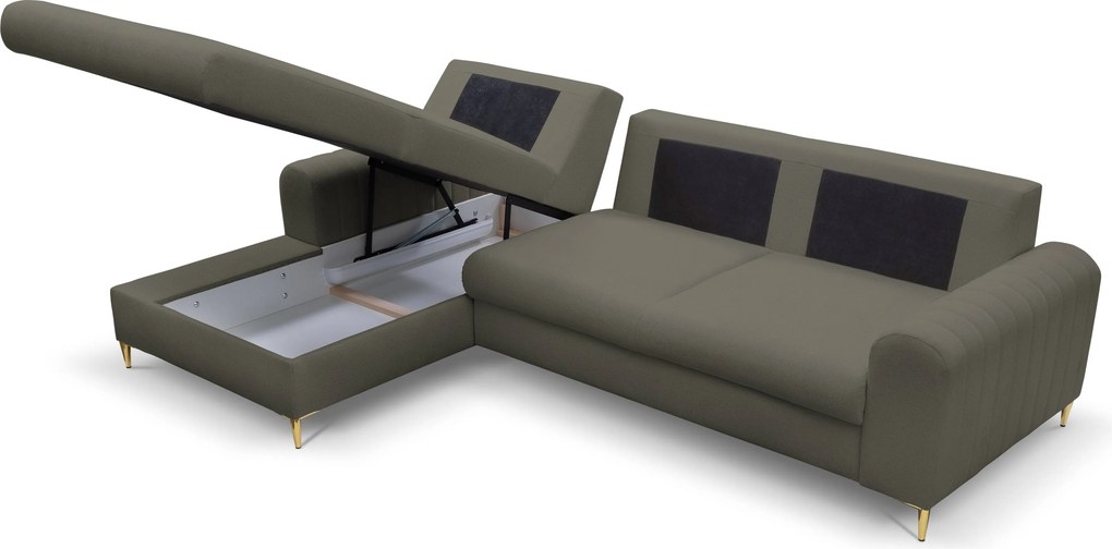 Masseno Narożnik VERONA z funkcją spania i pojemnikiem na pościel Narozniki L, Rozkładana sofa - Szary, LOFT 22