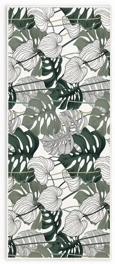 Biało-zielony dywan odpowiedni do prania 80x150 cm Monstera – Oyo Concept