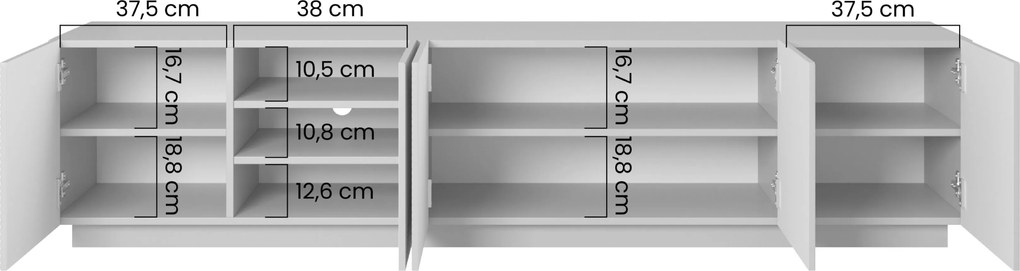 Szafka RTV Asha 200 cm pięciodrzwiowa z ryflowanym frontem - czarny mat