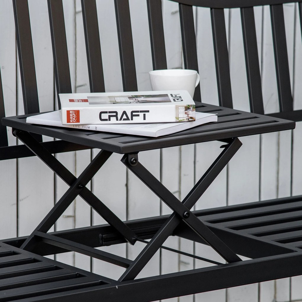 Outsunny Ławka Ogrodowa z Rozkładanym Stołem Metalowa Czarna Elegancka i Funkcjonalna 150x585x90cm | Aosom PL