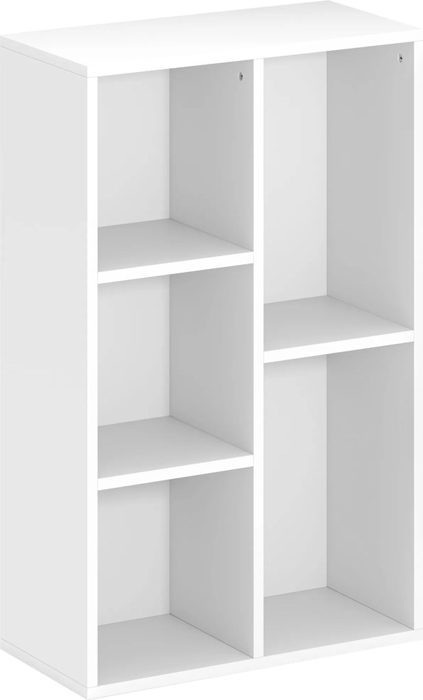HOMCOM Dwupoziomowa półka na książki, 5 przegródek, Płyta wiórowa, Regał do przechowywania, Biały