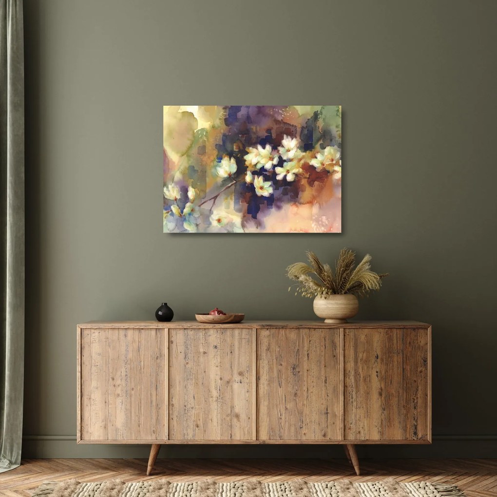 Obraz na szkle - Białe magnolie, malarstwo (70x50 cm)