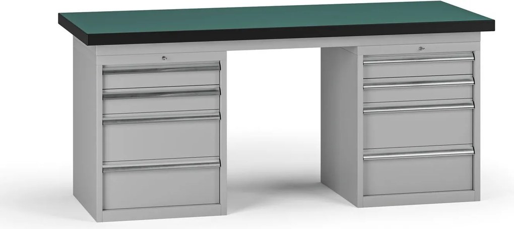 Stół warsztatowy G8, 1800 x 750 x 800 mm, 2x kontener, 8x szuflada, szary