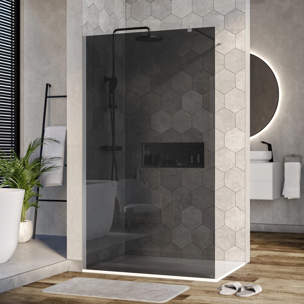 Ścianka prysznicowa Walk-In EX101Graues Glas - 10 mm - Wandprofil Chrom - Breite wählbar