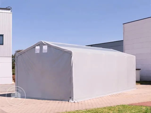 TOOLPORT 6x12m Hala namiotowa - 3,6 m wysokość ścian bocznych z bramą na zamek błyskawiczny i świetlikami dachowymi, PVC 850, szary, bez statyki - (79917)