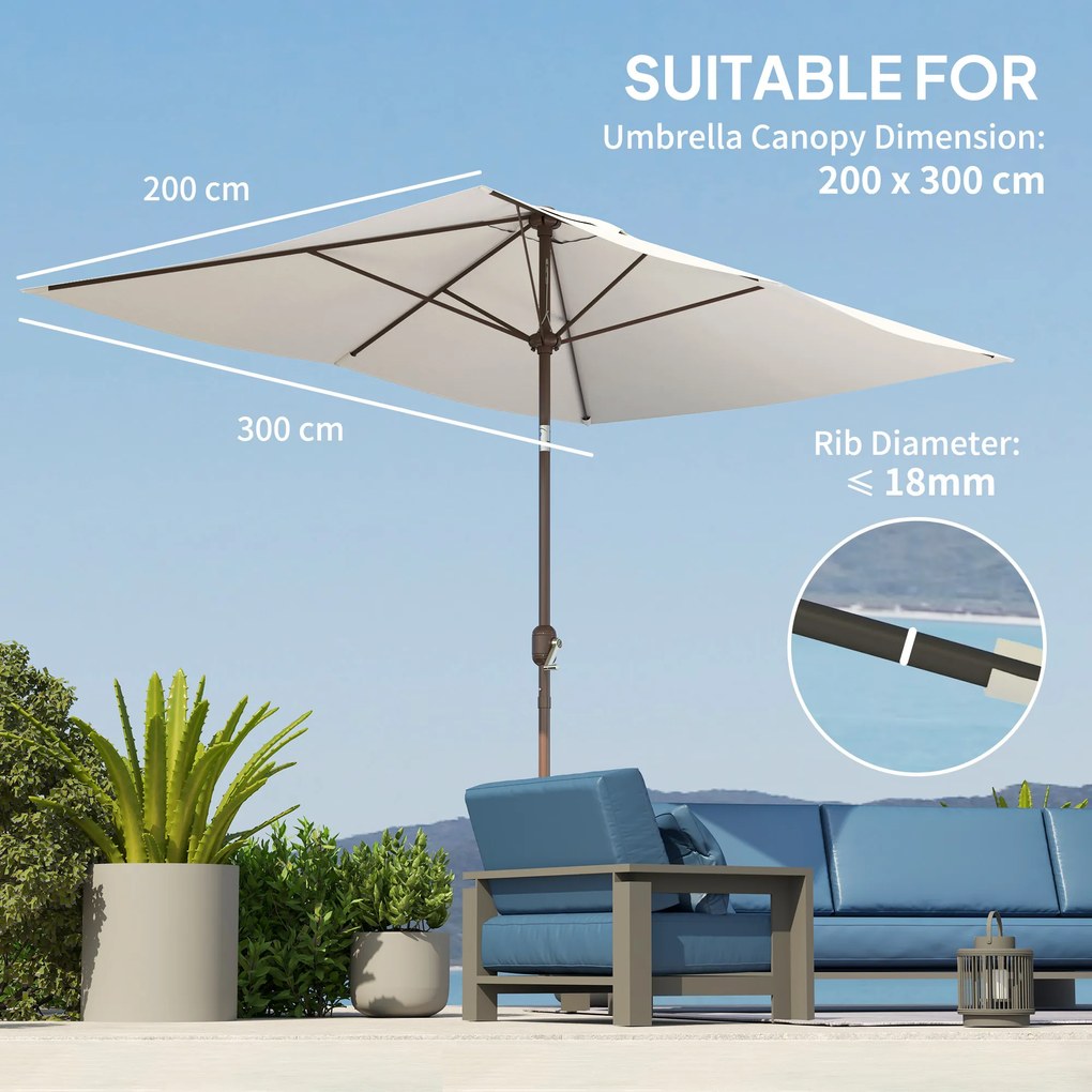 Outsunny Pokrowiec zamienny na parasol 2 x 3 m 6 żeber UV50+ &amp; wodoodporny Pokrycie parasola tarasowego | Aosom PL