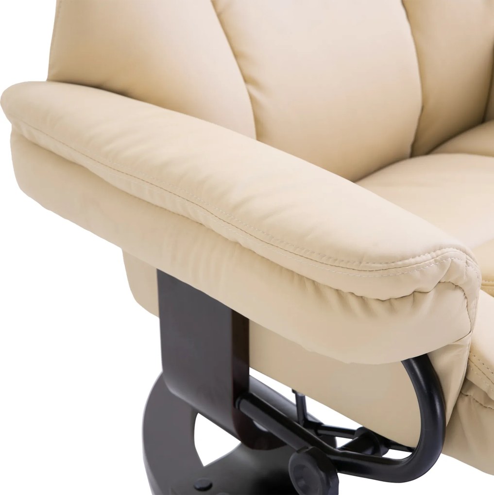 HOMCOM Fotel wypoczynkowy z Hockerem obrotowy do 160 kg ekoskóra rama metalowa kremowy | Aosom PL