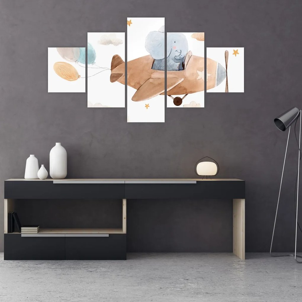 Obraz - Akwarela słoń w samolocie (125x70 cm)