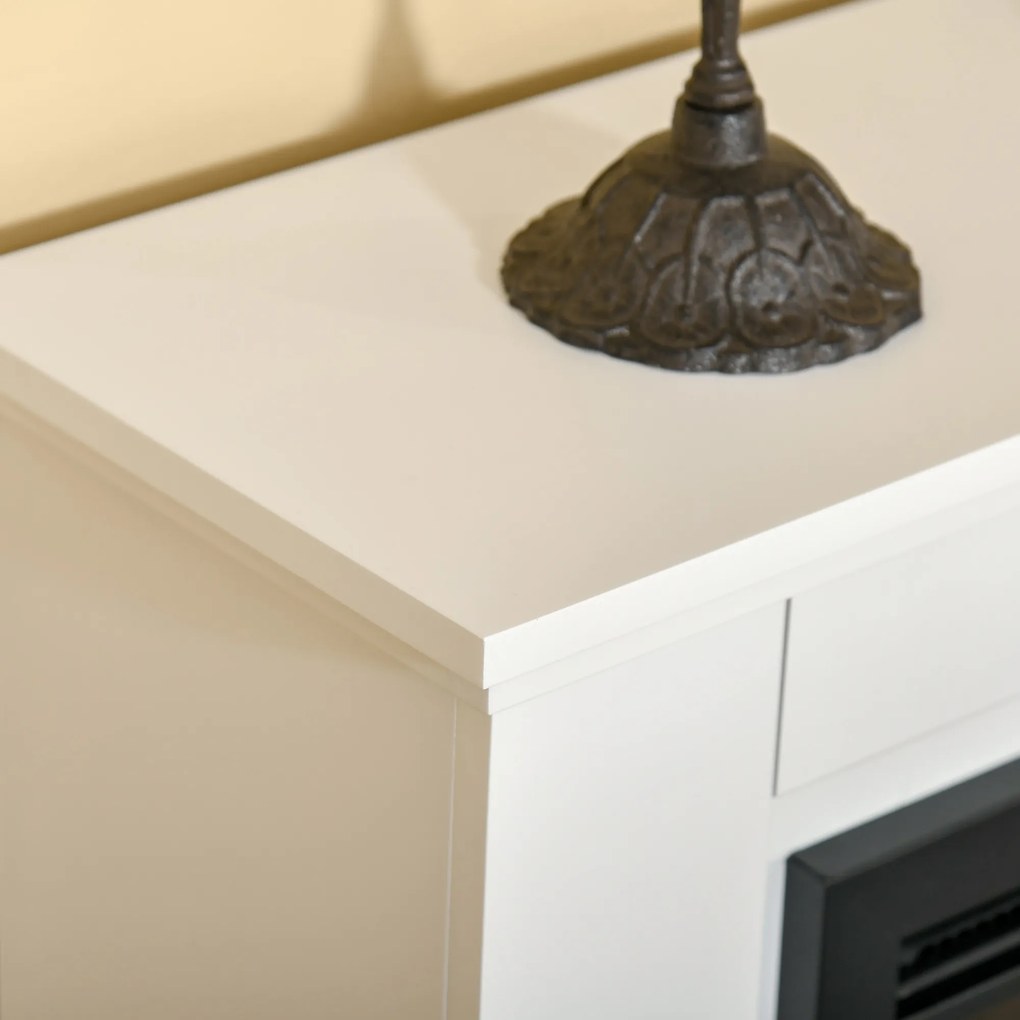 HOMCOM Elektryczny kominek, 3D LED płomienie, pilot, timer, MDF, Biały