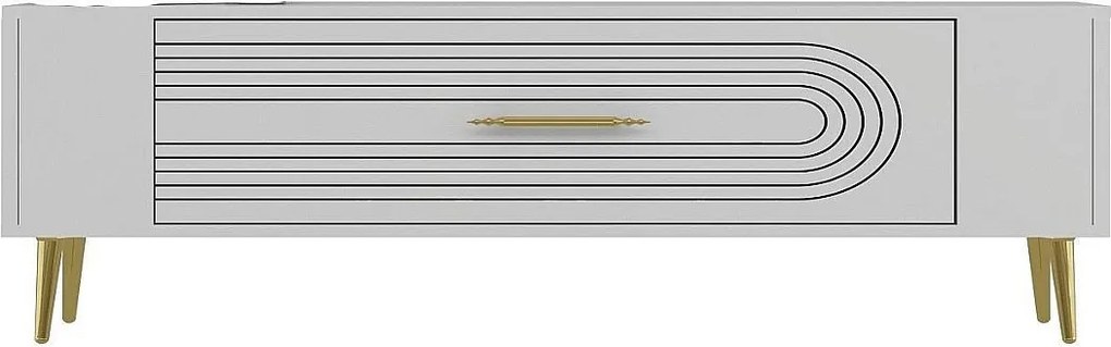 Stojak pod telewizor – 120 cm x 48,2 cm x 26,4 cm – Biały i złoty – Płyta wiórowa pokryta melaminą