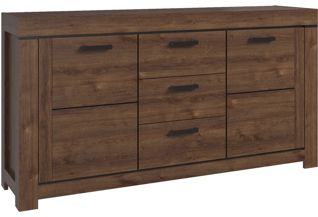 Komoda Dwudrzwiowa z Szufladami Drewniana do Salonu MYTH 160 cm Dąb brązowy Loft