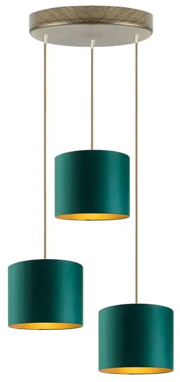 Lampa wisząca z trzema abażurami na złotym stelażu - N2-H64
