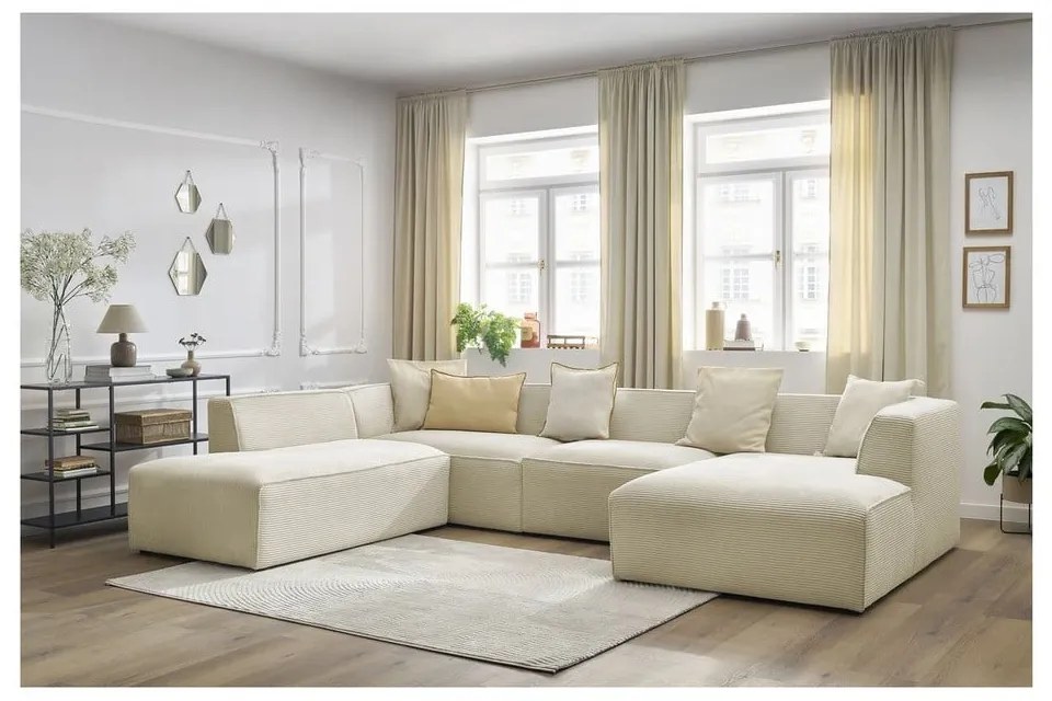 Beżowy sztruksowy narożnik modułowy (lewostronny/w kształcie litery U) Megeve – Bobochic Paris