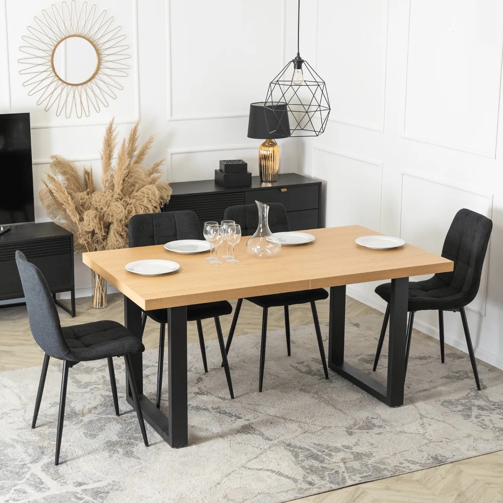 Stół Prostokątny Rozkładany EDWIN 160-260 cm Dąb Złoty/Czarny do Jadalni Nowoczesny Loft