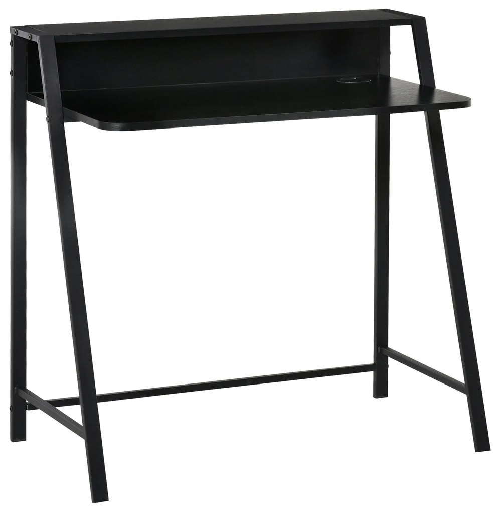 HOMCOM Stolik pod komputer Stół biurowy z szufladą na kable Czarny metal i MDF Stylowy i funkcjonalny 84x45x85 cm | Aosom PL