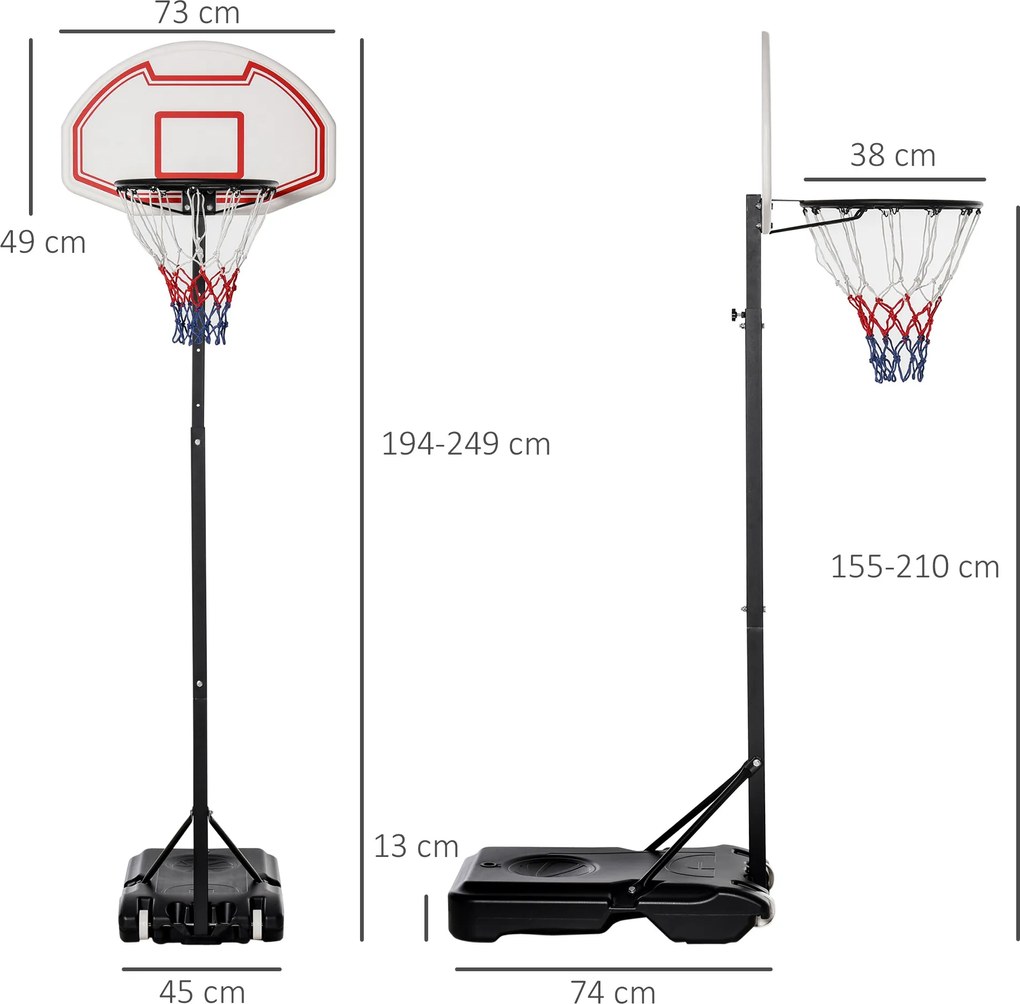 HOMCOM mobilny stojak do koszykówki kosz do koszykówki z regulacją wysokości 302–352 cm