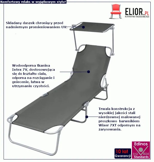 Aluminiowy leżak ogrodowy z zadaszeniem Tatami - szary