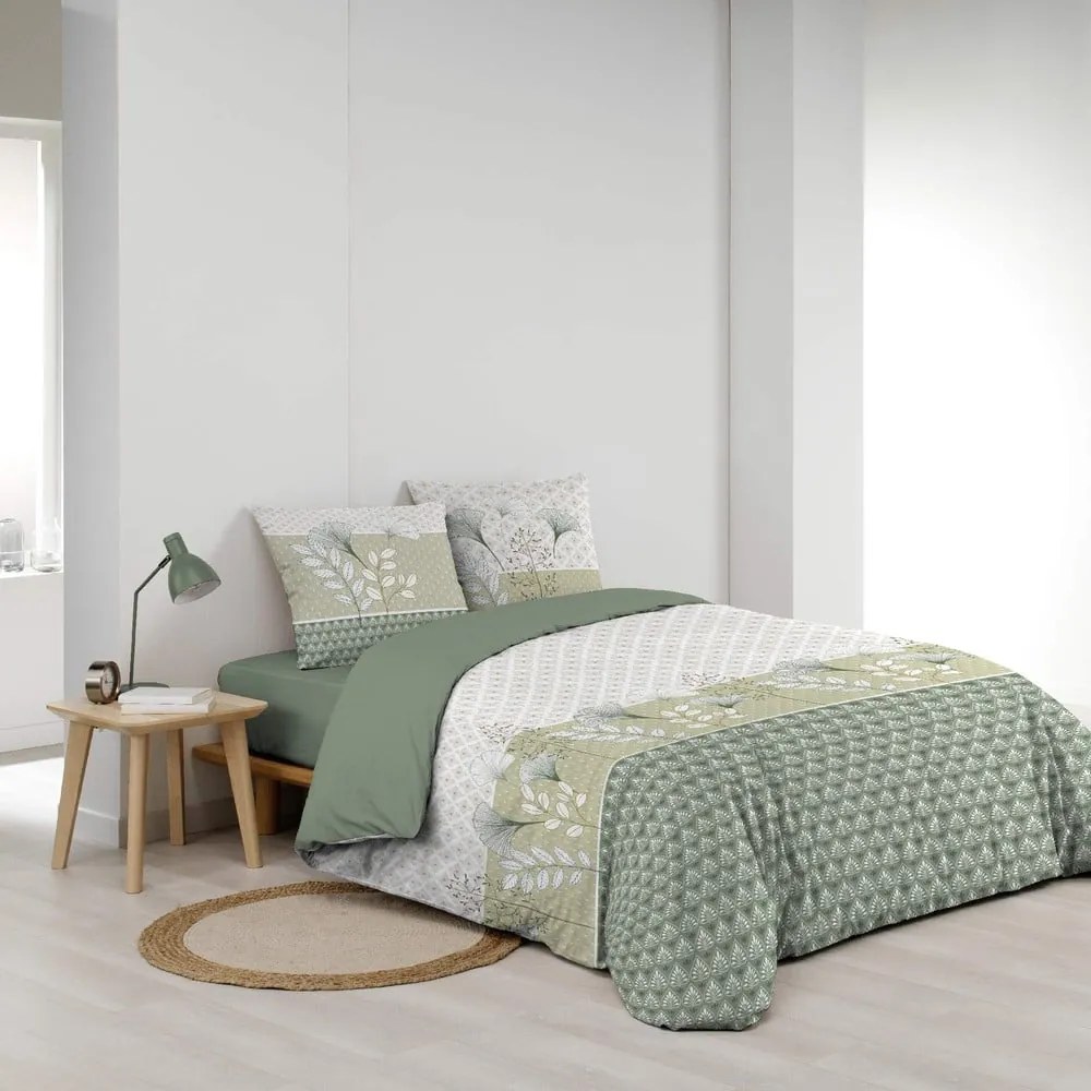 Biało-zielona bawełniana pościel dwuosobowa 240x220 cm Poetine – douceur d'intérieur