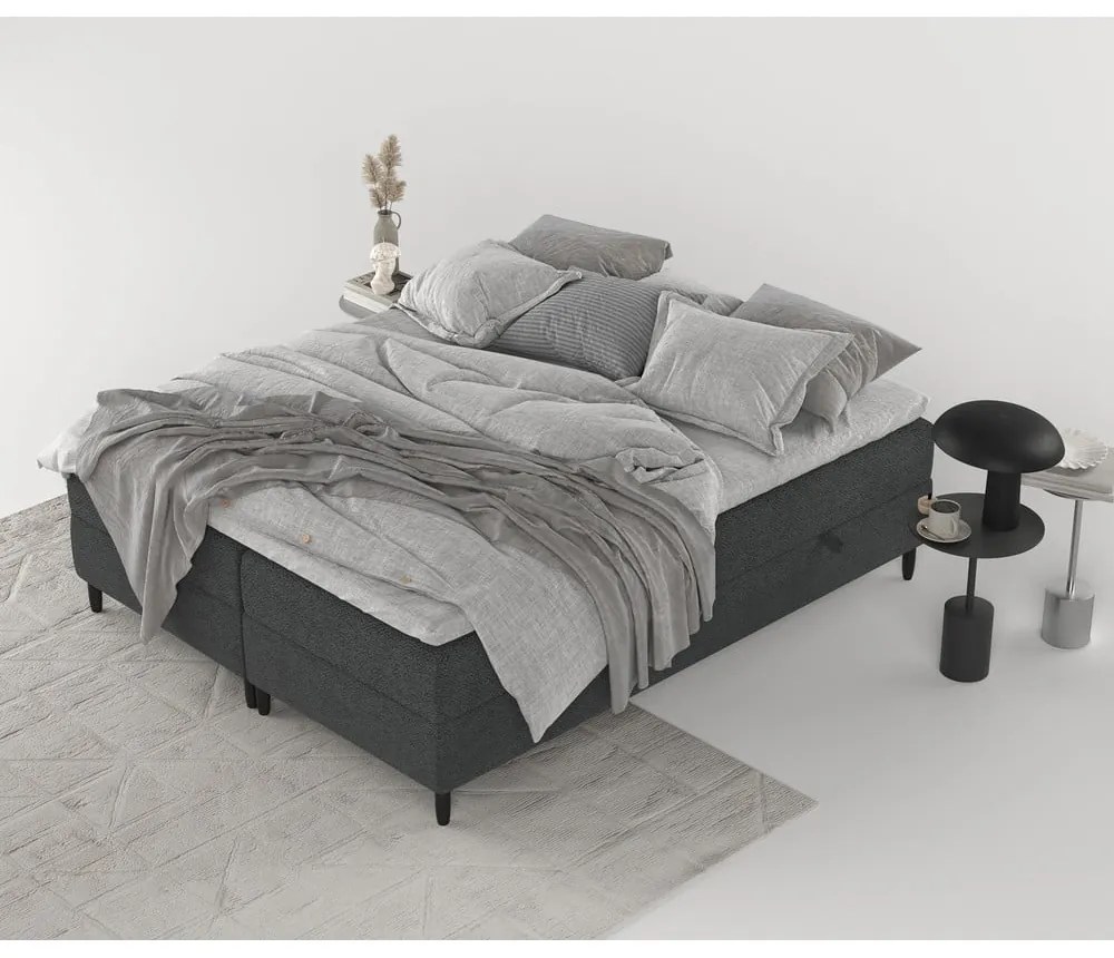 Ciemnoszare łóżko boxspring ze schowkiem 140x200 cm Malte – Maison de Rêve