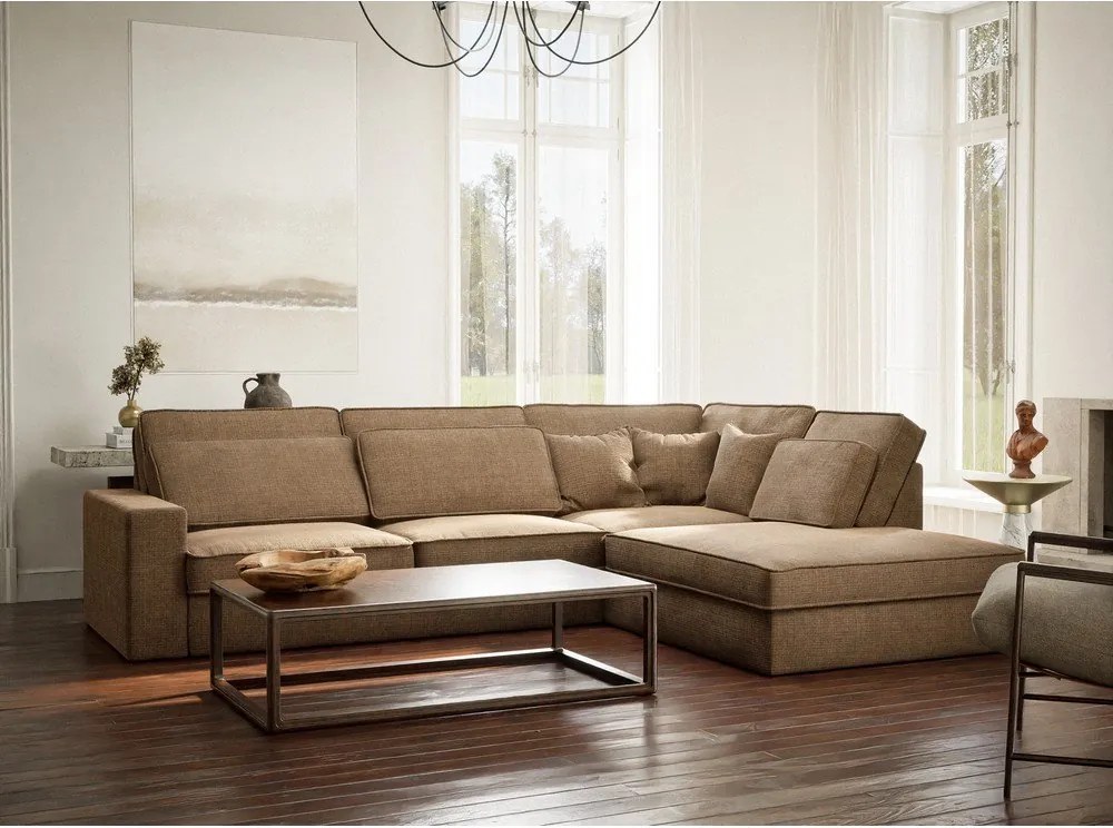 Jasnobrązowy narożnik z tkaniny szenilowej (prawostronny/w kształcie litery L) Kirou – Maison de Rêve