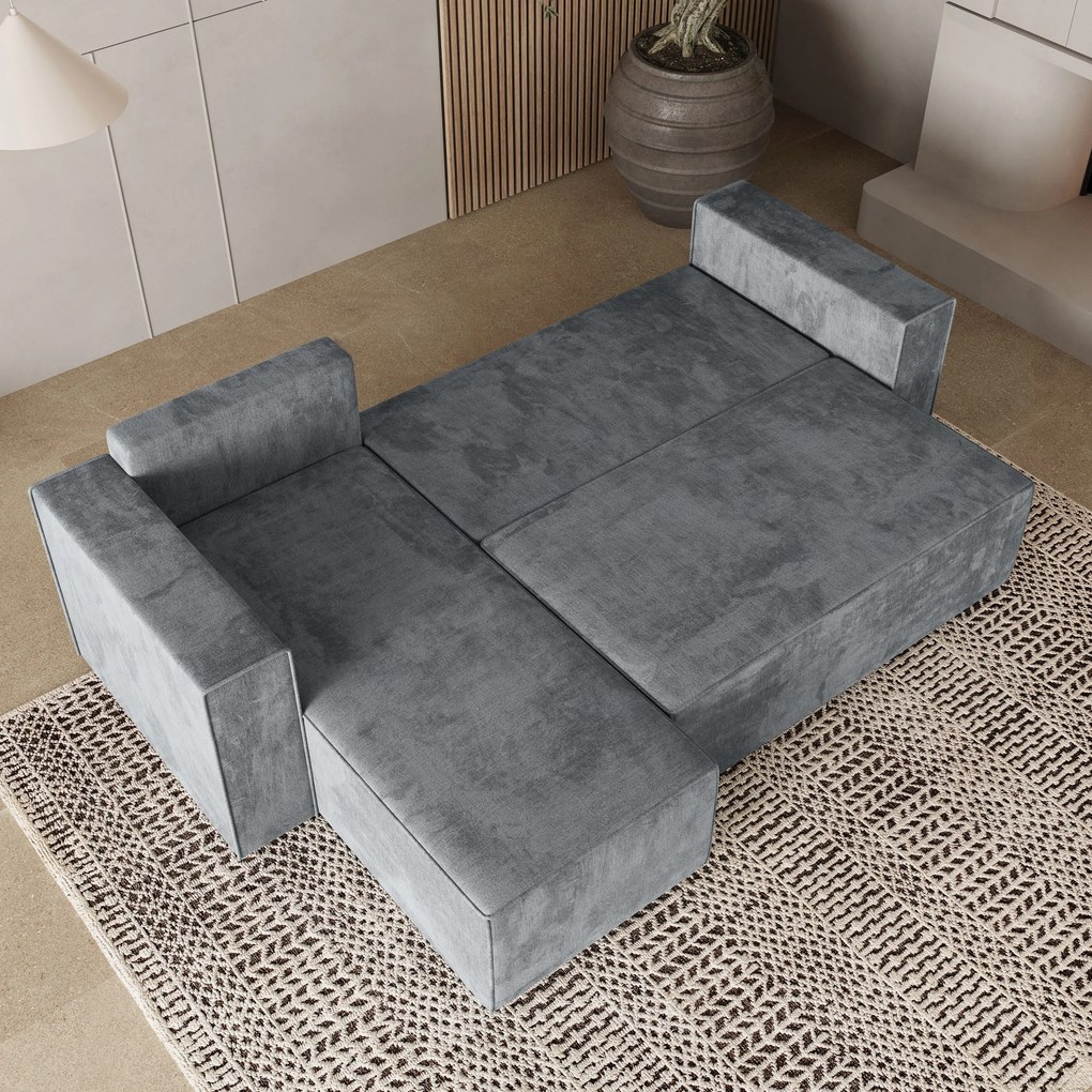 Masseno Narożnik RAVELO z funkcją spania i pojemnikiem na pościel Narozniki L, Rozkładana sofa - Jasnoszary, MONOLITH 84