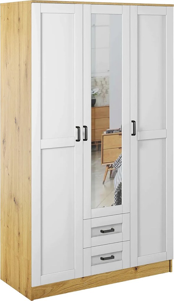 Skandynawska szafa z lustrem dąb artisan + biały C8-C60