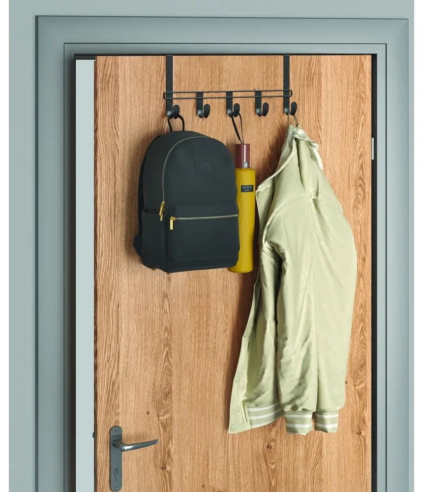 Czarny metalowy wieszak na drzwi 38 cm Lava – Metaltex