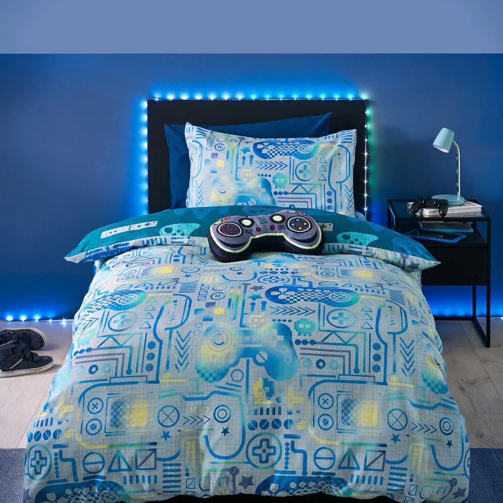 Niebiesko-szara pościel dziecięca dwuosobowa z mikrowłókna 200x200 cm Gamer – Catherine Lansfield