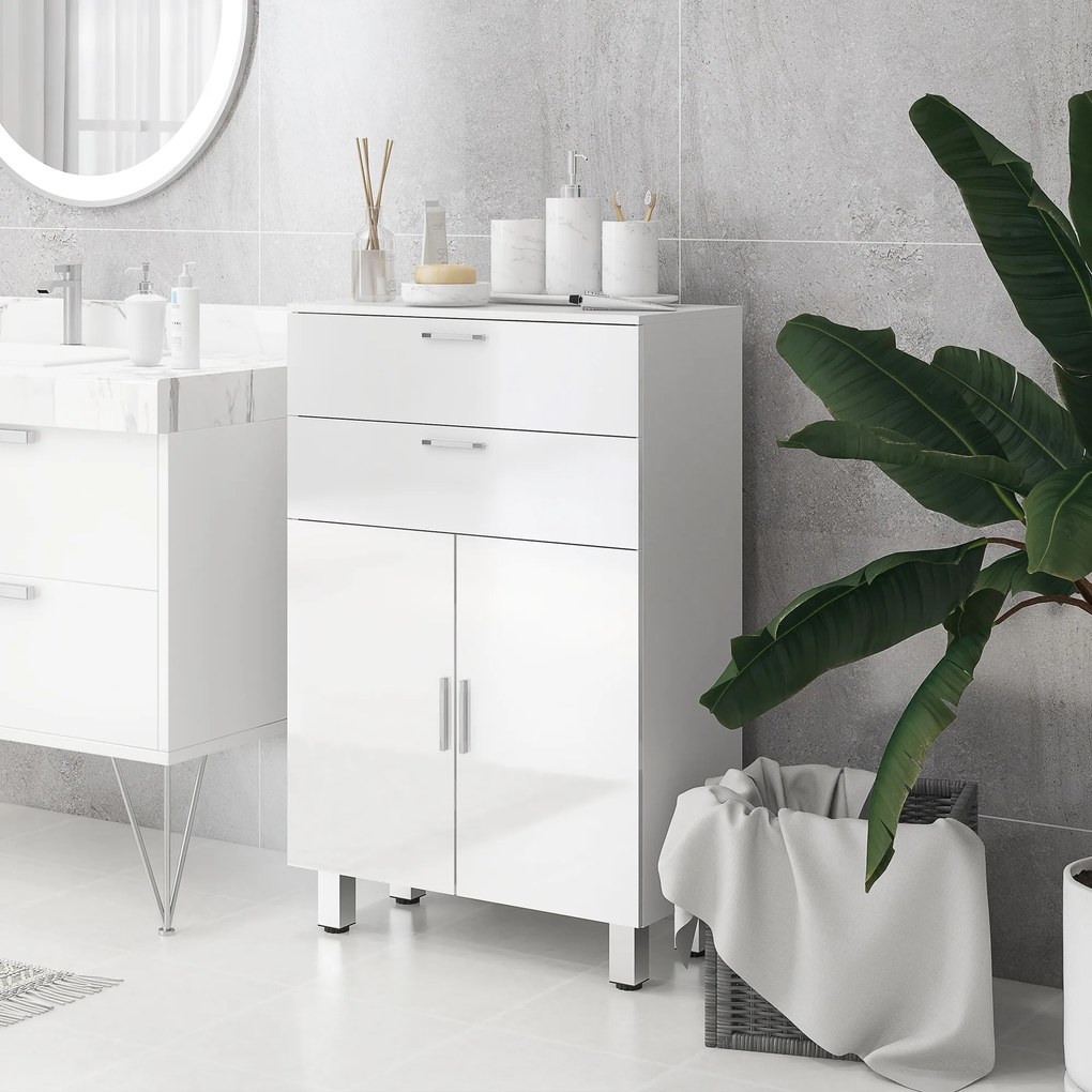 kleankin Szafka Łazienkowa, Komoda, 2 Szuflady, Regulowana Półka, Drewno, Biała