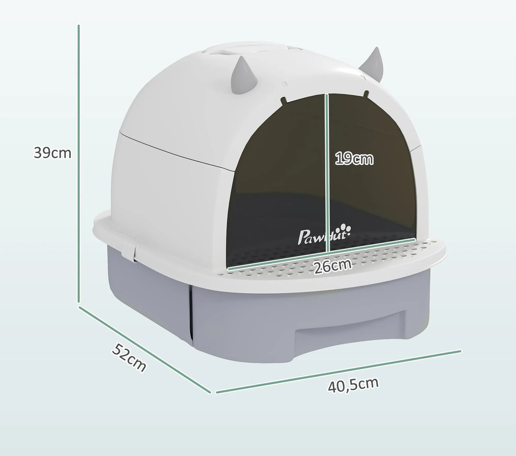 PawHut Kuweta z pokrywą kuweta dla kota z szufelką wysuwaną szufladą pedałem wejściowym dla kotów do 5 kg 40,5x52x39 cm Szara | Aosom PL