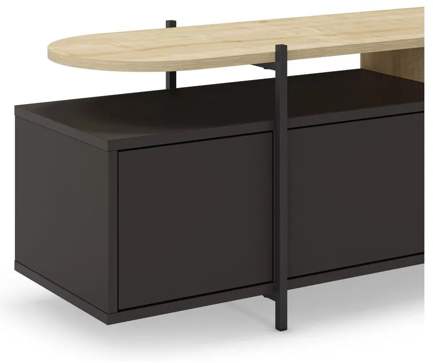 Czarna szafka pod TV w dekorze dębu 160x48 cm Hinoa – Marckeric