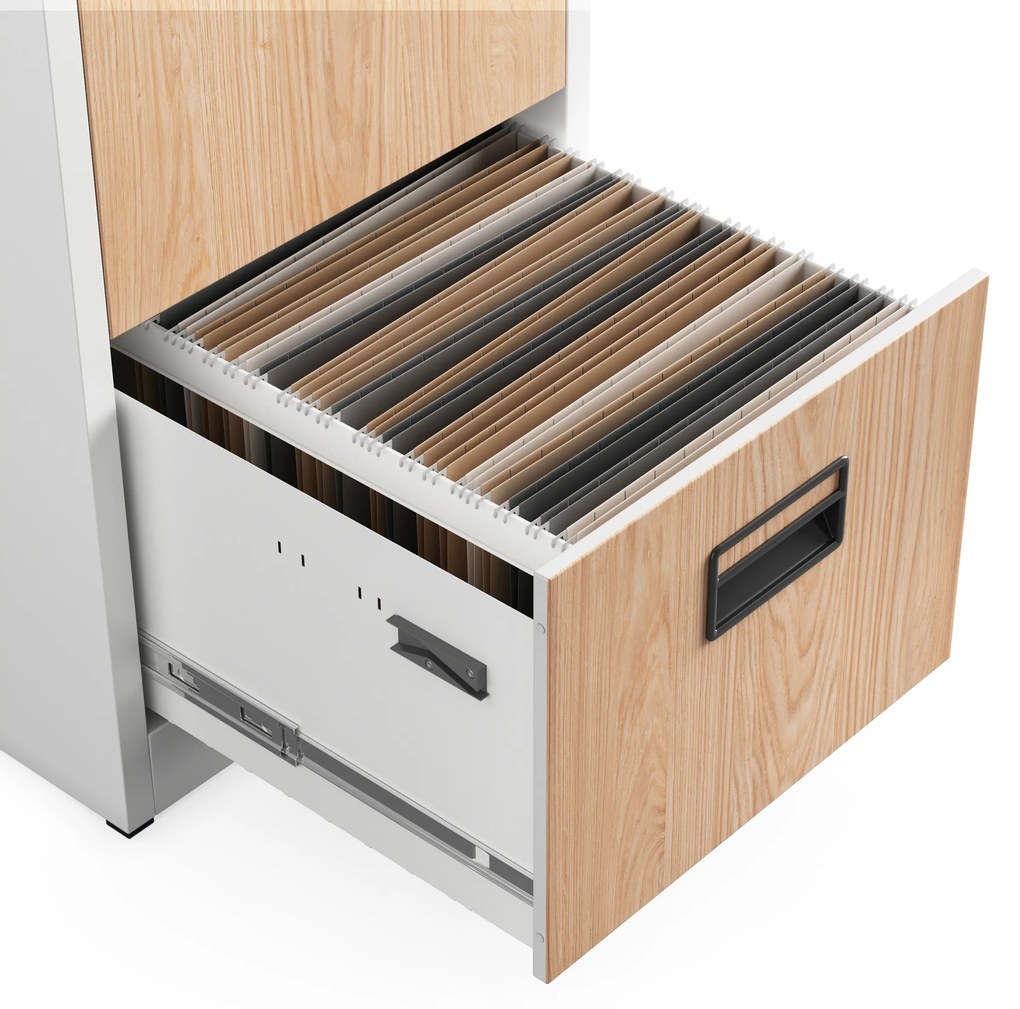 Metalowa szafa kartotekowa SARA V4, 460 x 1320 x 620 mm, Eco Design: biała/ dąb sonoma