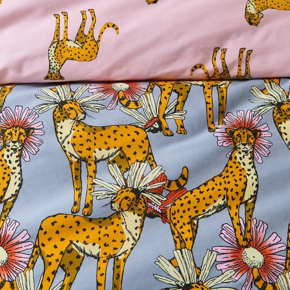 Różowo-szara bawełniana pościel dwuosobowa 230x220 cm Untamed Cheetah – Their Nibs