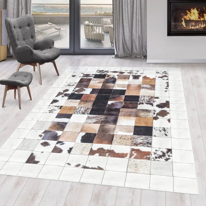 Dywan drukowany antypoślizgowy Fiesta patchwork skóry 140 cm x 200 cm