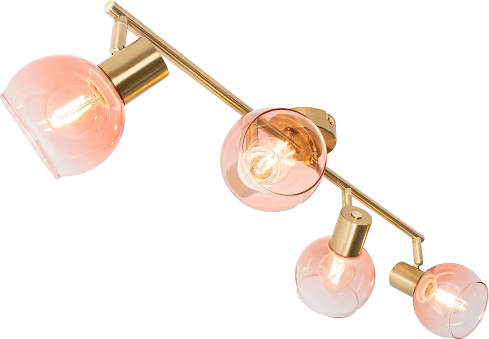Spot art deco złoty z różowym szkłem 4-światła - Vidro