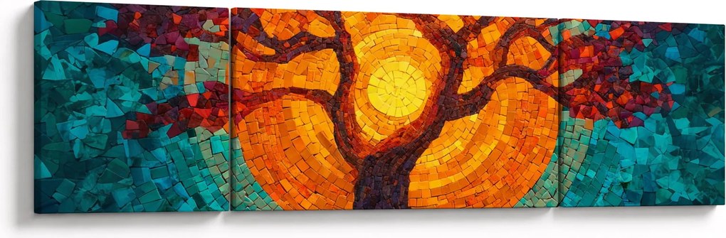 Obraz - Drzewo życia i słońce w mozaice (170x50 cm)