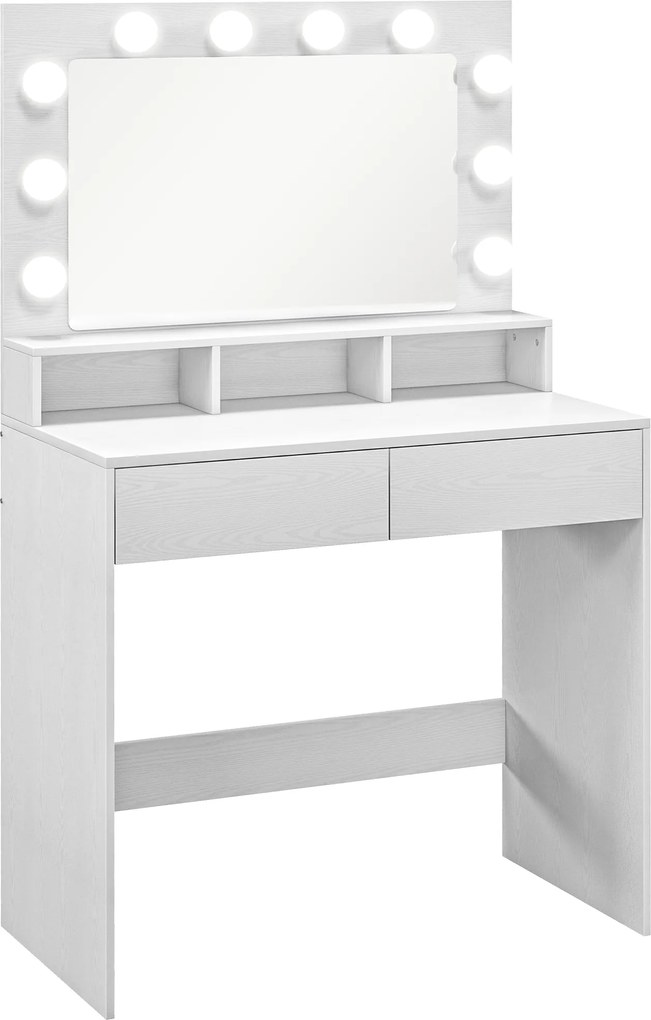 HOMCOM Toaletka z oświetlonym lustrem, szufladami, 3 opcje światła, 10 żarówek, nowoczesna toaletka w kolorze białym