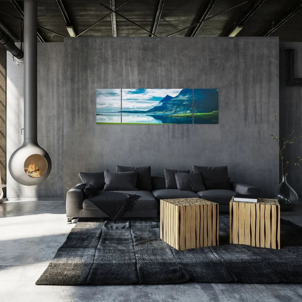 Obraz jeziora z górami (170x50 cm)