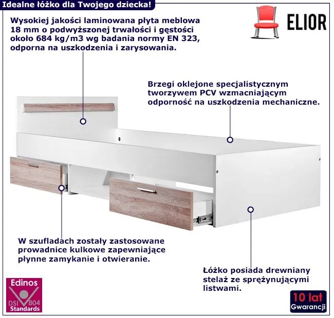Dziecięce łóżko z szufladami i zagłówkiem 90x200 B3-C07