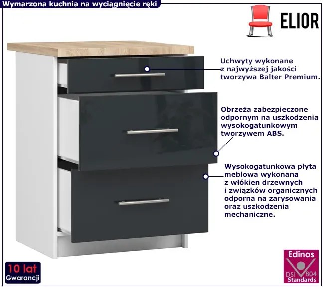 Szafka kuchenna z szufladami w kolorze grafitowym - Poli 6X