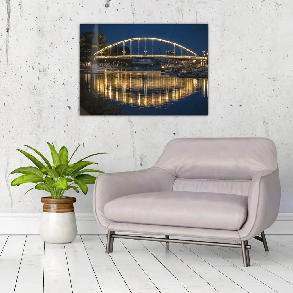 Obraz mostu z fontanną (70x50 cm)